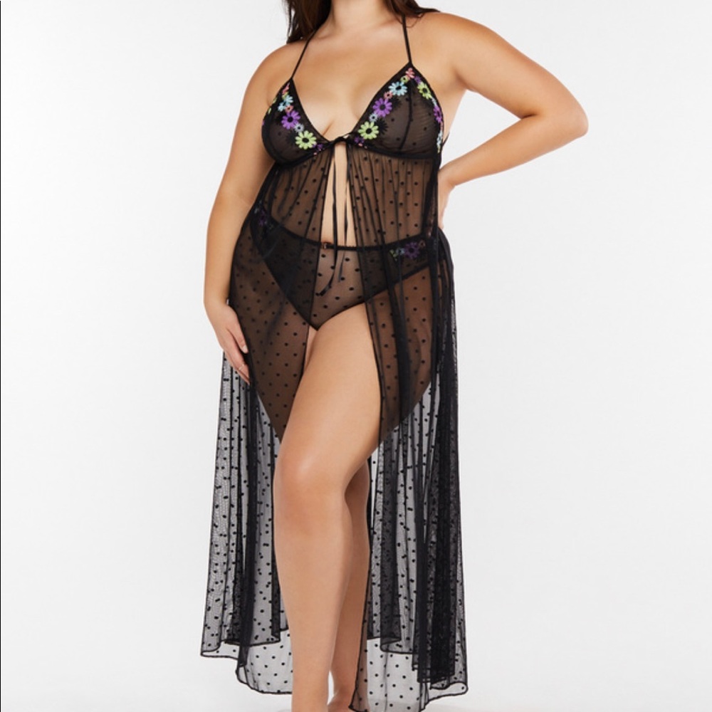 Savage X Fenty Free Spirit Floral Embroidery Night Slip 2X Polka Dot Floral
